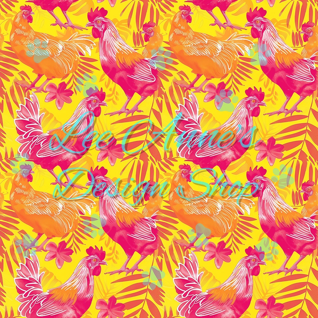 Polynesia Chicken Pattern Seamless Pattern, Chickens Seamless, Tropical Chickens, Summer Chickens ...
