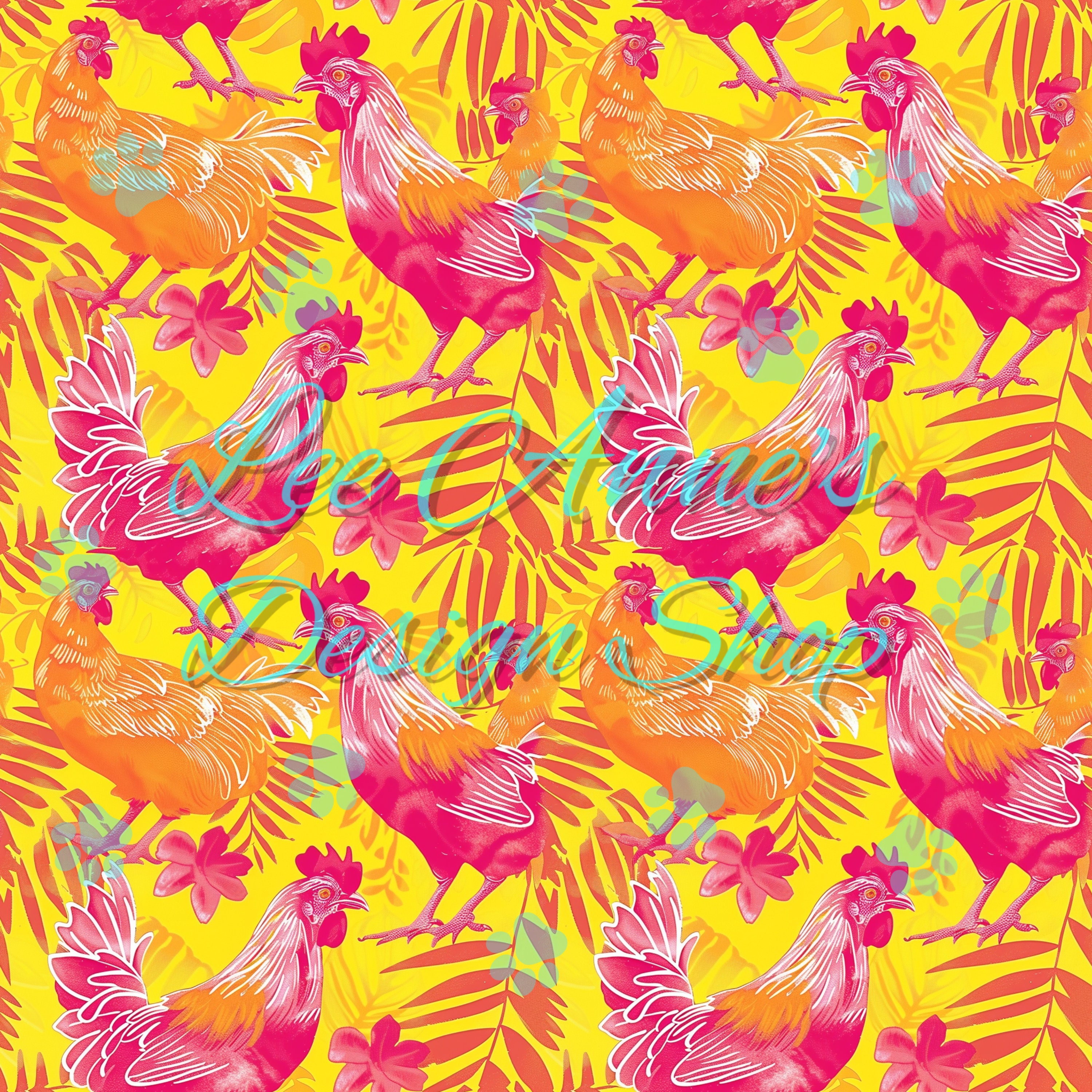 Chicken Streamless Pattern Seamless Pattern, Chickens Seamless, Tropical Chickens, Summer Chickens ...