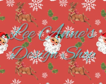 Seamless pattern, Christmas seamless, vintage Santa seamless, reindeer seamless, vintage Santa watercolor, vintage Christmas seamless