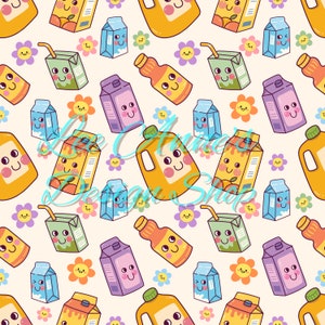 Seamless pattern, juice seamless, juice box seamless, milk seamless, kawaii juice seamless, kawaii flowers seamless
