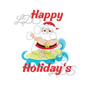 Kerst sublimatie, Kerst printable, Happy Holidays, strand Kerst, tropische Kerst, Strand Santa, tropische Santa, surfen Santa