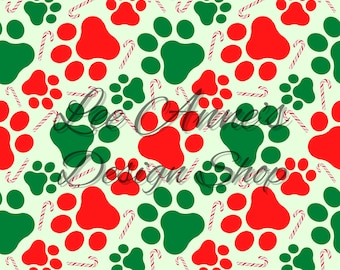 Seamless pattern, Christmas pattern, Christmas seamless, dog Christmas, paw Christmas, paw print seamless,