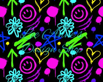 Seamless pattern, neon seamless, neon smiley, graffiti seamless
