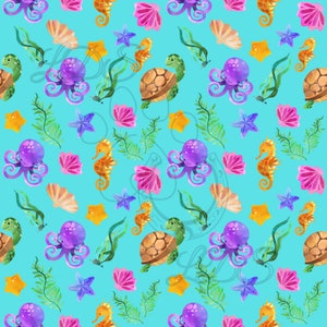 Motif sans couture, motif Sealife, aquarelle vie marine, vie marine, créatures marines, herbiers marins, tropical, poulpe, tortue de mer
