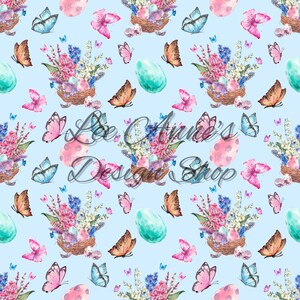 Motif sans couture, sans couture de Pâques, floral de Pâques, aquarelle de Pâques, papillon sans couture, panier de Pâques sans couture