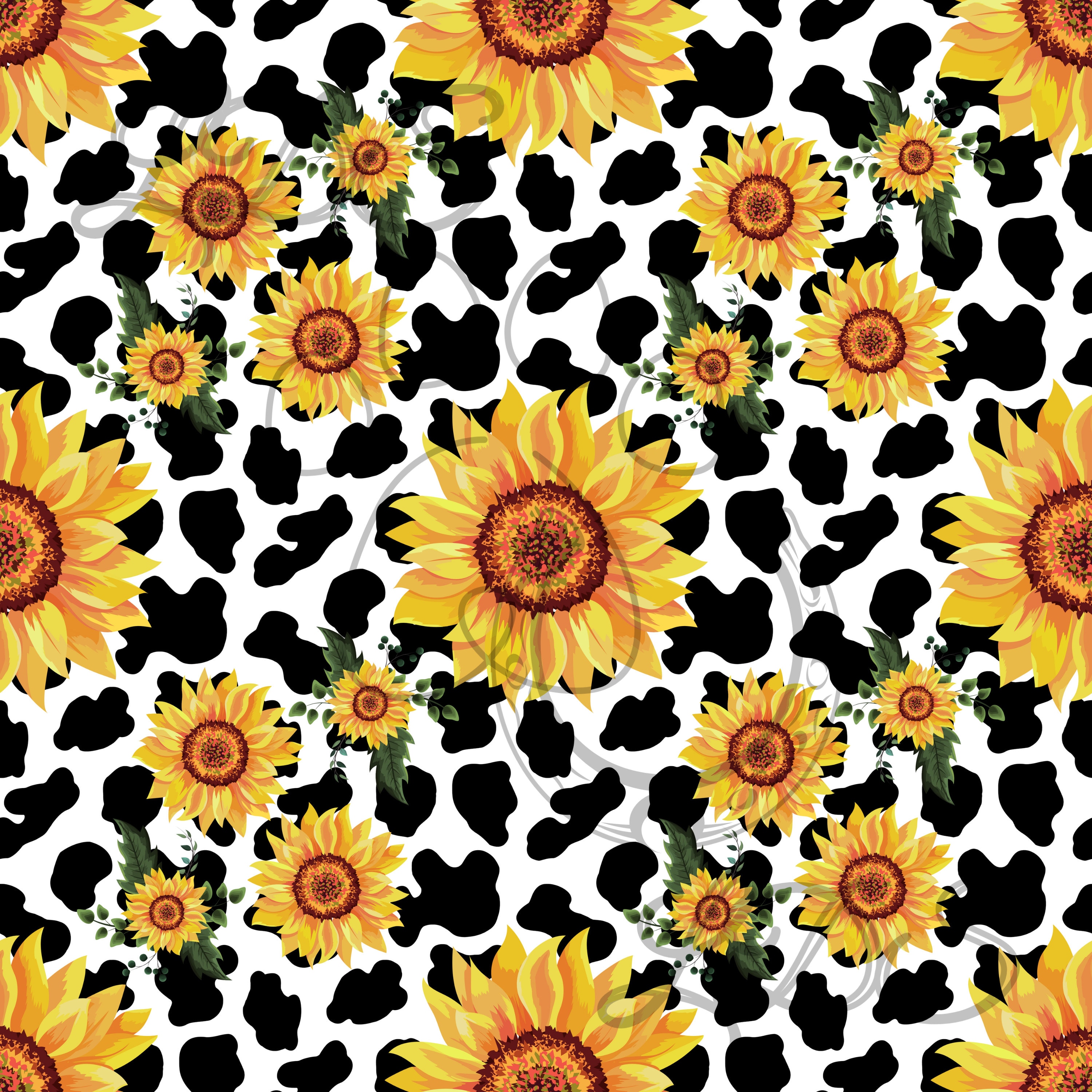 CowPrintnSunflowers digital paper  Zindeecom