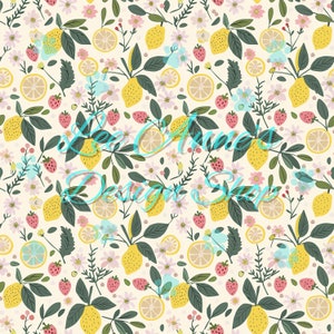 seamless pattern, lemons seamless,  fruit floral seamless, lemon floral,  strawberry floral seamless, summer seamless, fruit seamless