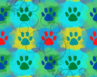 Seamless pattern, Paw print pattern, paw print seamless, paw print paint, watercolor paw print,  paw print boy