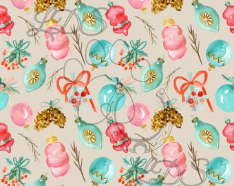 Seamless pattern, Christmas pattern, Christmas watercolor, Christmas pastel, Christmas ornaments