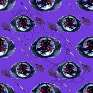 Seamless pattern,  halloween witch pattern, witch broom pattern, Halloween seamless, watercolor halloween pattern
