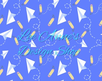 Seamless pattern, School seamless, paper airplane seamless,  school supplies, back to school