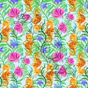 Seamless pattern, Seahorse seamless, watercolor seahorse, sea life, sea creatures seamless, ocean life seamless, tropical seamless