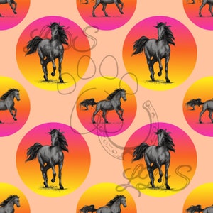 Seamless pattern, Horses seamless pattern, Equestrian seamless pattern, horse and sunset pattern