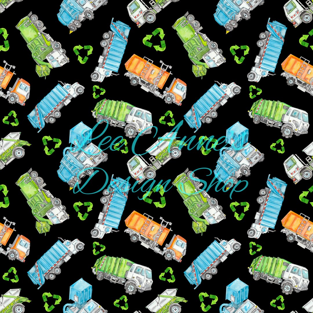 Seamless Pattern Garbage Truck Seamless Trash Truck Etsy