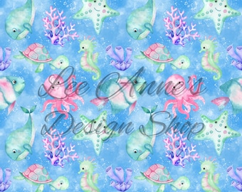 Seamless pattern, ocean animals pattern, sea horse seamless, watercolor seahorse, sea life, sea creatures, ocean watercolor
