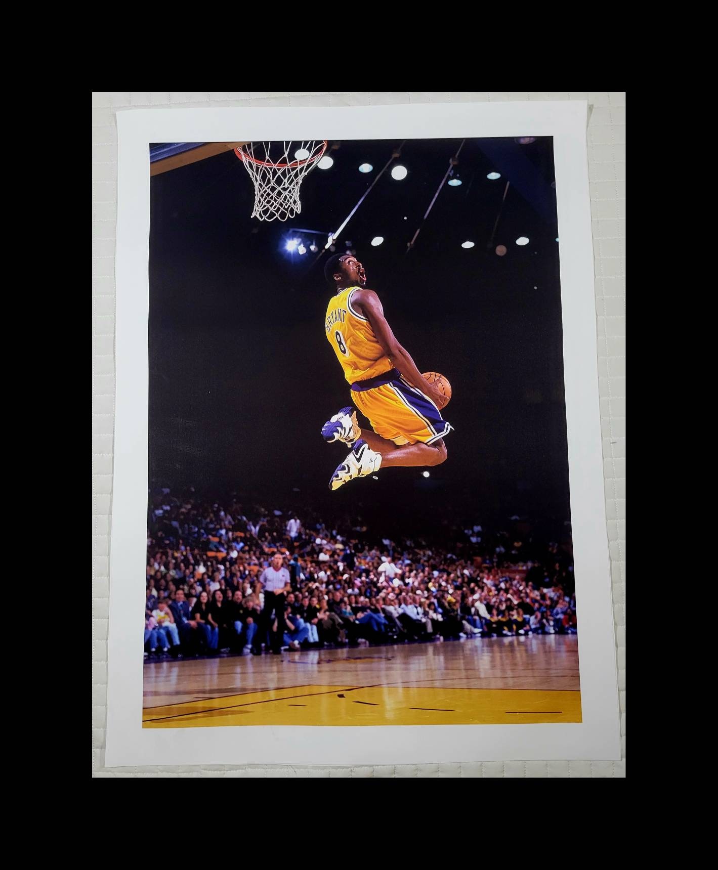 Painted jersey of Kobe Bryant mid-dunk during the 2001 NBA Finals