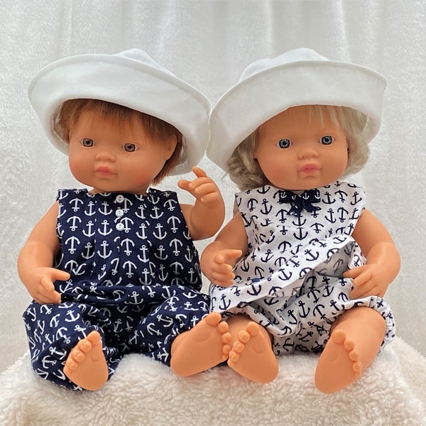 Baby Doll Sailor Suits Doll Clothes Boy Girl Sailor Outfits Miniland Minikane 14-16 inch Dolls Sailor Hat