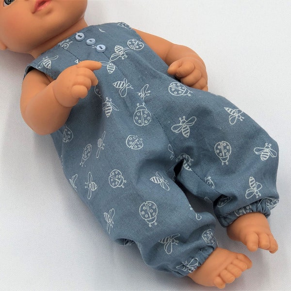 Cotton Romper Blue/White with Bees Ladybugs Baby Boy Doll Clothes Miniland Minikane 12 in and 15 in Dolls