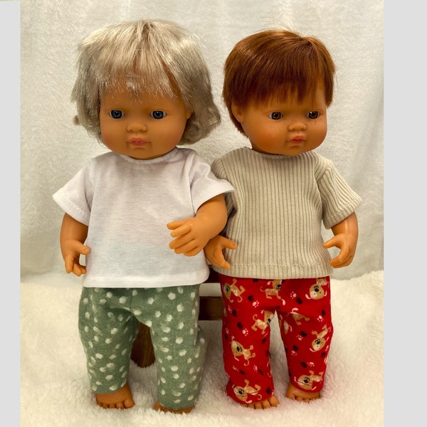 Flannel Pants and T-shirt Boy Baby Doll Girl Baby Doll Miniland Minikane Casual Doll Clothes Baby Dolls 12 and 15 inch