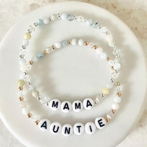 Morganite Personalized Beaded Bracelet | 4mm Stretch Bracelet | Mother's Day | Mom | Mama
