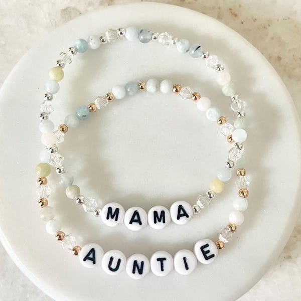 Morganite Personalized Beaded Bracelet | 4mm Stretch Bracelet | Mother's Day | Mom | Mama