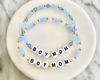 Gold Boy Mom Bracelet || Beaded, stretch, custom name bracelet, jewelry, stackable, custom word bracelet, Mama, Momma