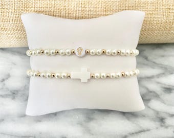 Pearl Cross Beaded Bracelet | Religious Jewelry