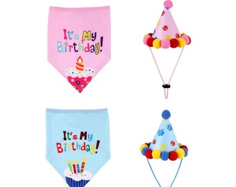 Dog and Cat Birthday Hat and Bandana Set