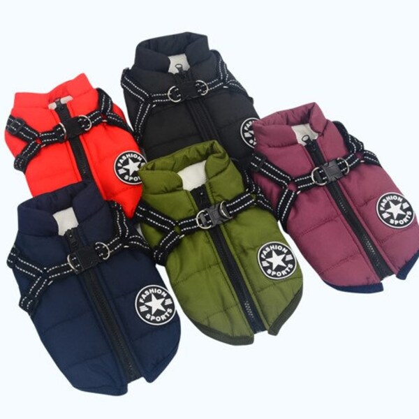 Waterproof Dog Winter Coat with Built in Harness