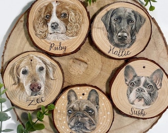 Decoración de rodajas de madera con retrato de mascota. Regalo para la pérdida de mascotas o amantes de las mascotas.