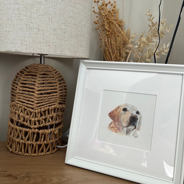 Miniature pet portrait in coloured pencil pet loss gift