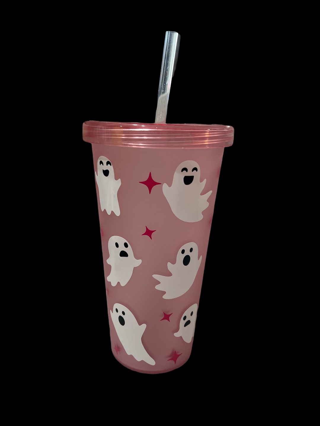 Halloween Cold Cup. Halloween Themed Tumbler. Ghost Cup With Straw and