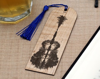 Guitar and Nature Landscape Themed Wood Bookmark with Tassel