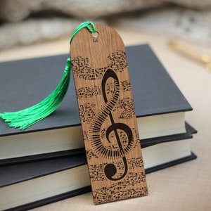 Music Notes & Piano Keys Themed Wood Bookmark with Tassel