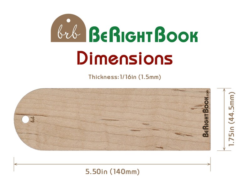 May include: A wooden bookmark with the text "BeRightBook.com" printed on the side. The bookmark is 5.5 inches long and 1.75 inches wide. The bookmark is 1/16 inch thick.