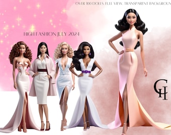 Designer Fashion Doll Clipart Set - Dolls, Fashion Girls, Barb, Princess, PNG Images - Instant Download, Suitable for Commercial Use