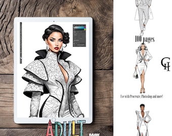 Coloring Pages - Adult  Coloring Book, Fashion Coloring Sheets, Instant Download, Printable PDF File.