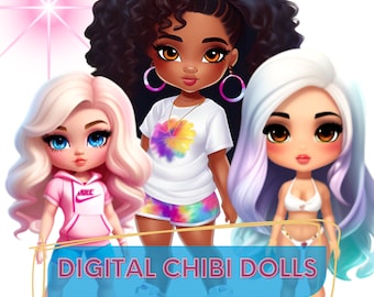 Cute Fashion Chibi Girls Clipart | Over 100 dolls, chibi clipart, fashion dolls clipart, cute chibi png, Instant Download