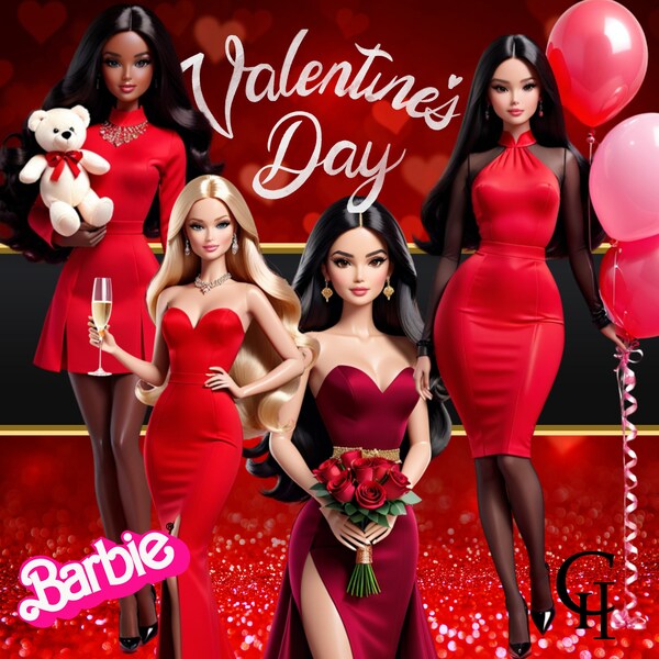 Valentines Day Doll Clipart, Valentines Doll, Valentine's Day,  Various Ethnicities Women Clipart, Love Doll Clipart, Doll Clipart