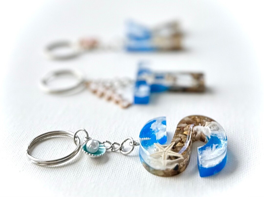 Sand Keychain Personalized Initial and Number Keychain. Beach/ocean Style. Underwater ...