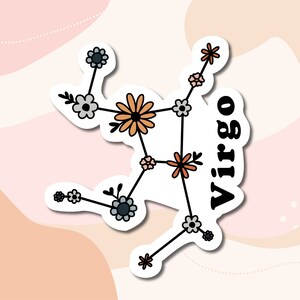 Sticker en vinyle Constellation du zodiaque de la Vierge | Cadeau d'astrologie horoscope signe Vierge | Mignons autocollants floraux Vierges | Stickers étanches pour téléphone portable
