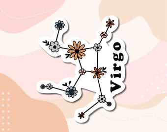 Virgo zodiac constellation vinyl sticker | Virgo sign Horoscope Astrology gift | Virgo floral cute stickers | Waterproof laptop phone decals