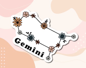 Gemini Constellation zodiac sticker | Gemini sign Horoscope Astrology gift | Gemini floral vinyl sticker | waterproof Tumbler laptop sticker