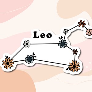 Sticker constellation du zodiaque Lion | Cadeau horoscope astrologie signe du Lion | Autocollants floraux en vinyle Léo | Stickers gobelets étanches pour ordinateur portable