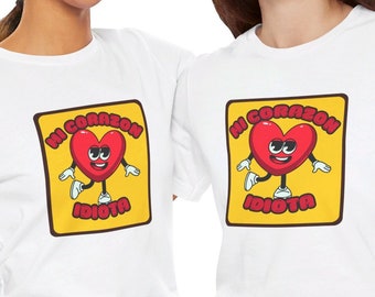 Mi Corazon Idiota, Retro Spanish Rock Inspired T-Shirt | Heartfelt Latin Music Quote Tee | Vintage 80s Argentina Band Fan Gift