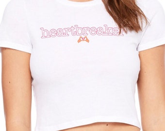 heartbreaker, heartbroken, heart breaker, breaking heart hands emoji - Bella Canvas Rib Cropped Baby Tee