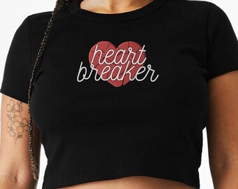 heartbreaker, heartbroken, heart breaker, broken, cracked heart - Bella Canvas Rib Cropped Baby Tee