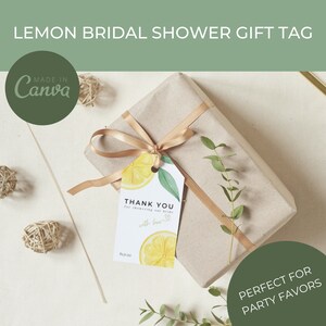 2x3.5in Editable Lemon Bridal Shower Gift Tag, Party Favor Tag, Lemon Party Theme, Yellow Citrus Gift Tag, Printable Lemon Thank You Tag