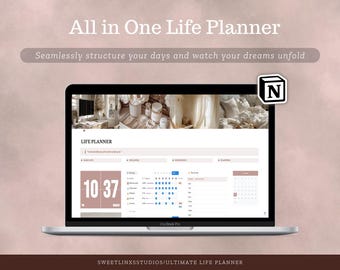 Planificador de vida de Aesthetic Notion / Plantilla de panel de control de Notion / Diario, mensual, bienestar y finanzas