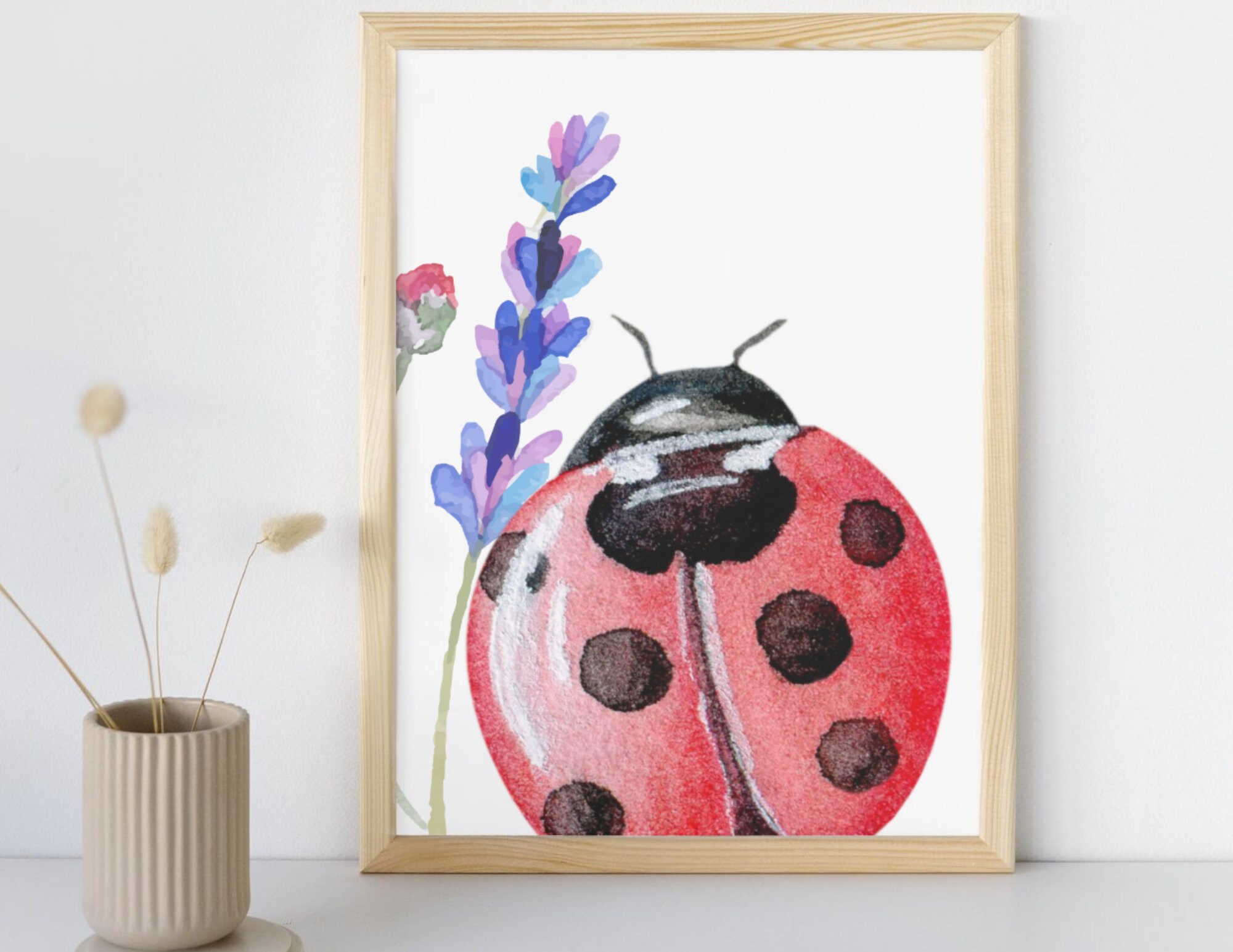Printable Watercolor Ladybug Art Print, Red Ladybug Nursery Poster ...